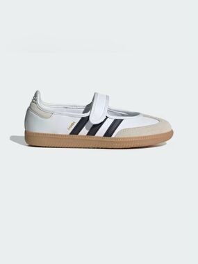 NWOT Adidas White Mary Jane Sneakers with Black Stripes and Gum Sole Size 7.5